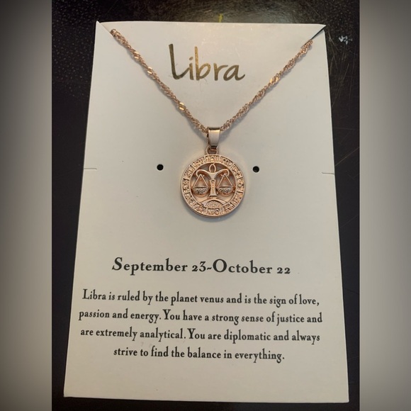 Libra Zodiac Pendant Necklace - Rose Gold - Picture 1 of 2
